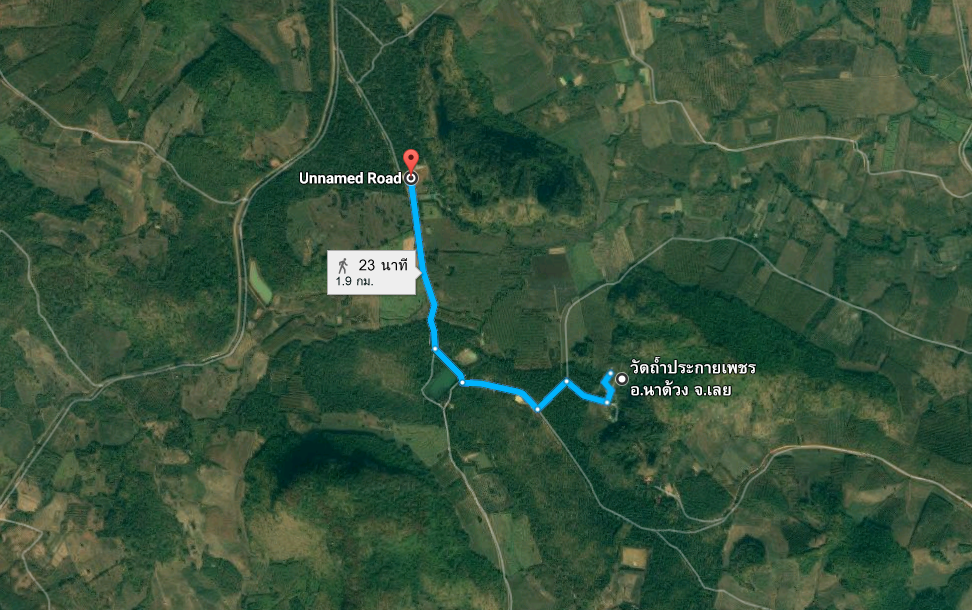 แผนที่จากวัดถ้ำผาดำสันติธรรมไปยังวัดถ้ำประกายเพชร