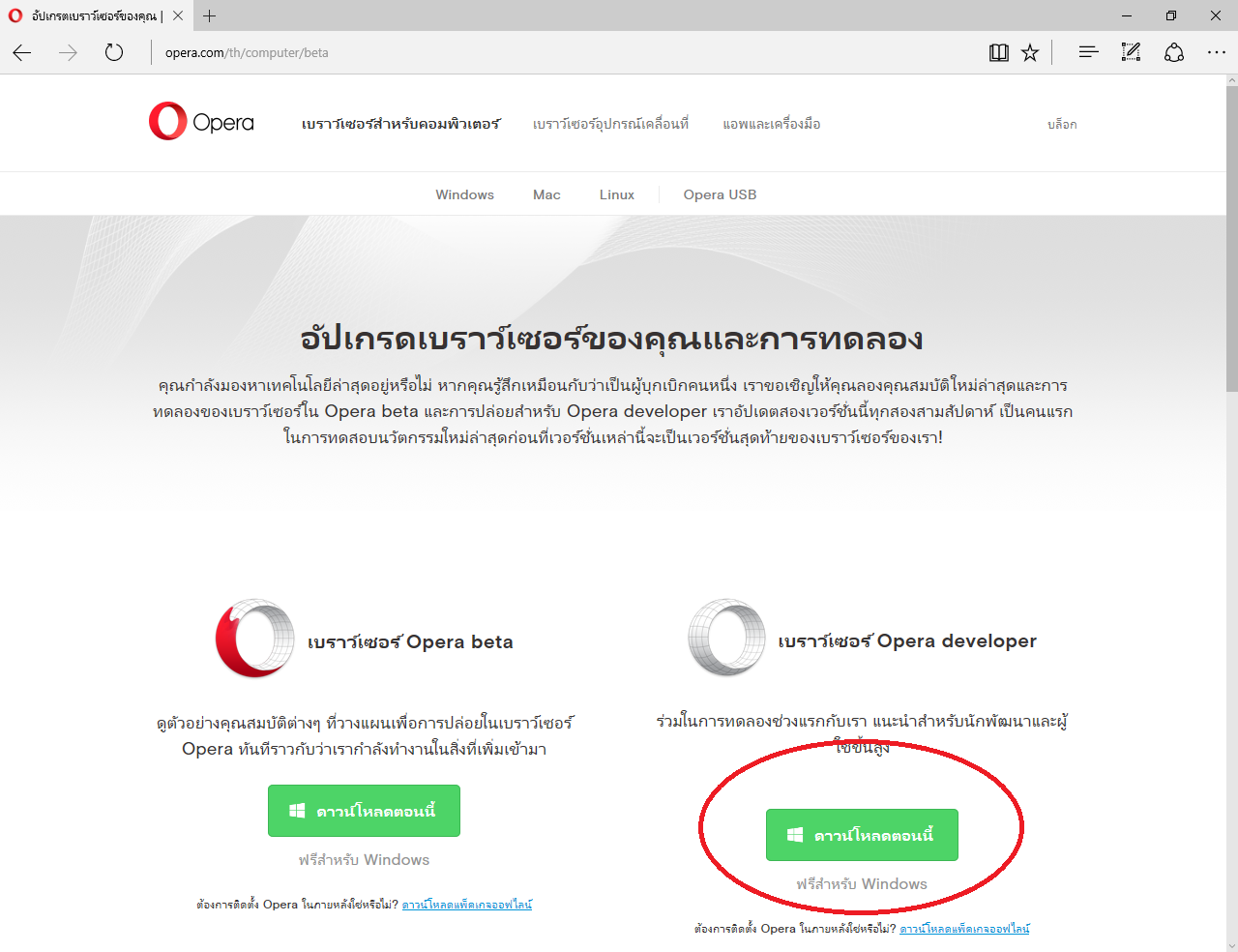 ดาวน์โหลดซอฟแวร์ เบราว์เซอร์ Opera developer